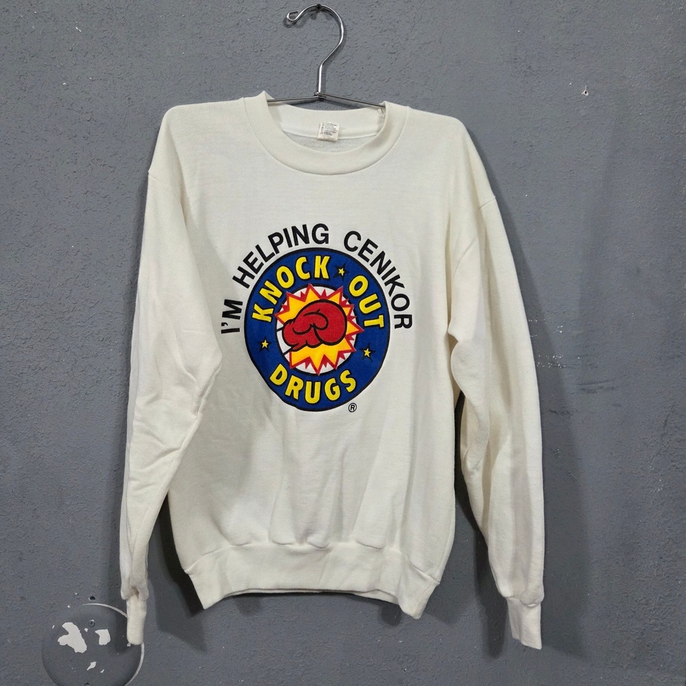 Vintage Cenikor Knock Out Drugs Sweatshirt Mens Medium White Graphic Crewneck